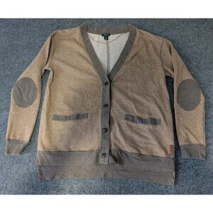 Roots Canada Cardigan w/ Elbow Patches Women's Sz Large Tan Brown